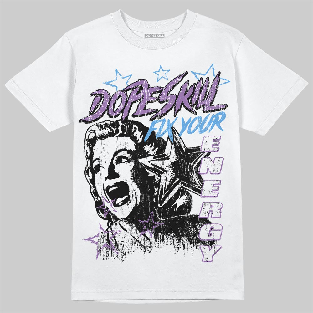 Purple Sneakers DopeSkill T-Shirt Fix Your Energy Graphic Streetwear - White