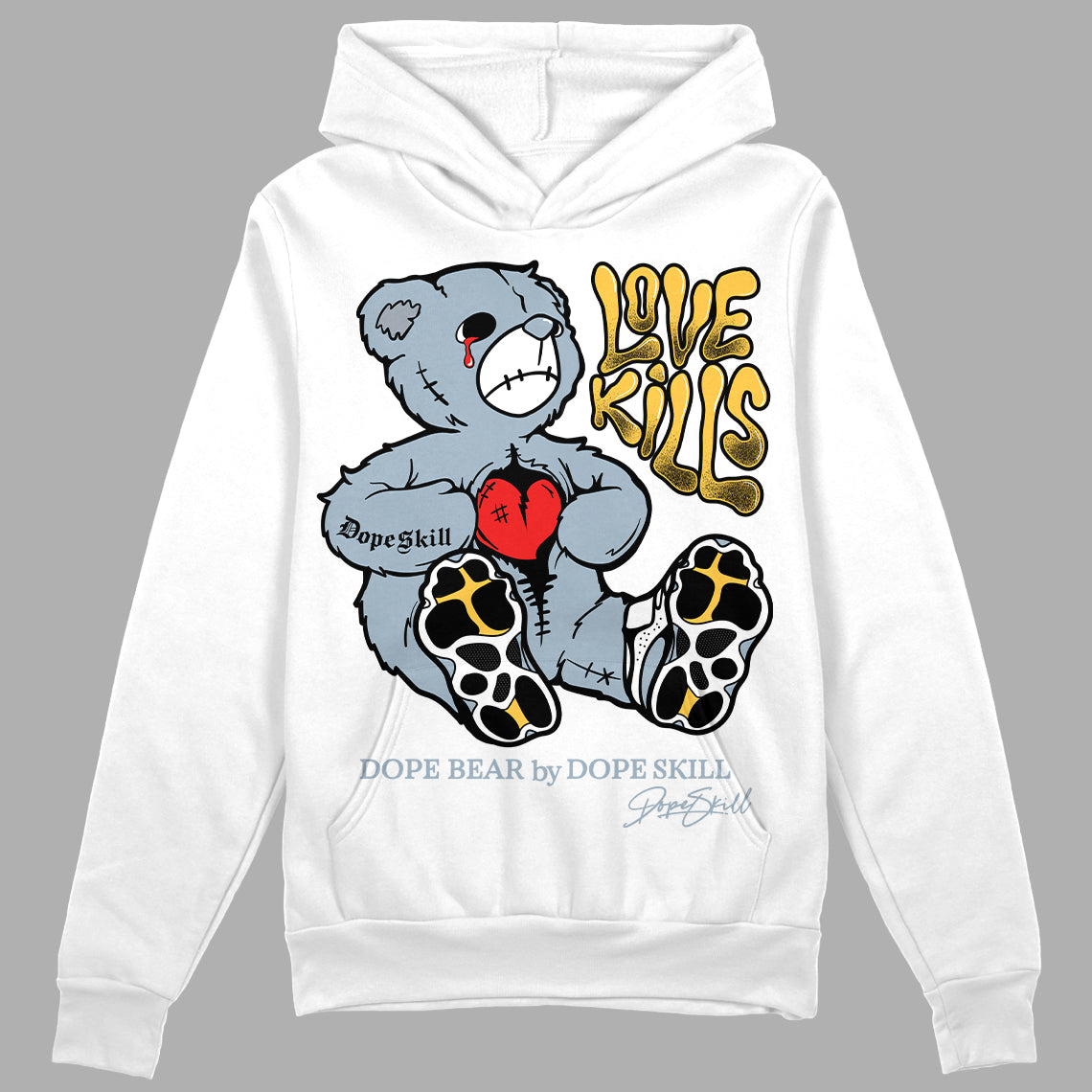 Jordan 13 “Blue Grey” DopeSkill Hoodie Sweatshirt Love Kills Graphic Streetwear - White 