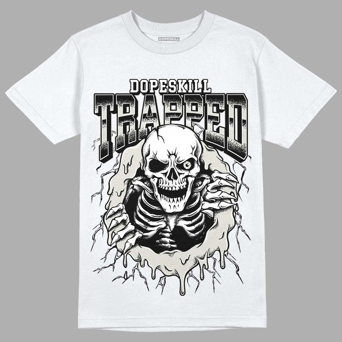 Jordan 4 Military Black DopeSkill T-Shirt Trapped Halloween Graphic Streetwear - White 