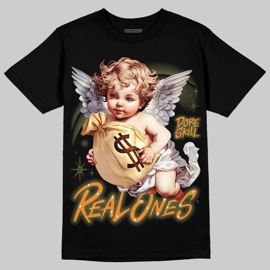 Jordan 5 Olive DopeSkill T-Shirt Real Ones Angel Graphic Streetwear - Black