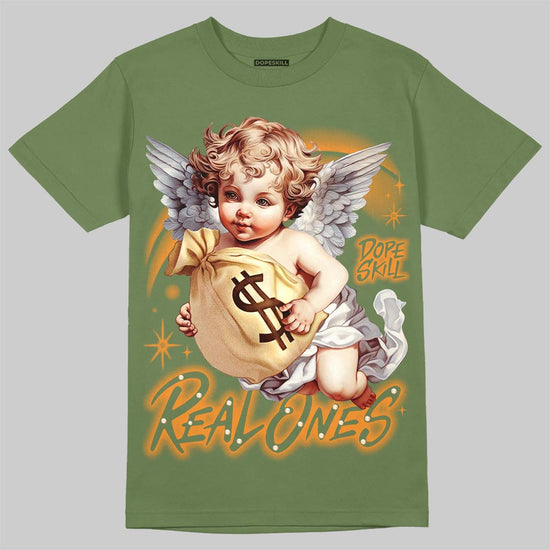 Jordan 5 Olive DopeSkill T-Shirt Real Ones Angel Graphic Streetwear - Military Green