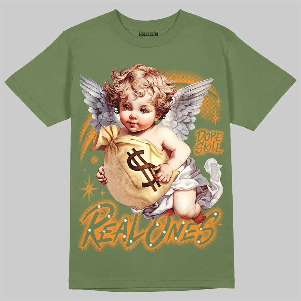 Jordan 5 Olive DopeSkill T-Shirt Real Ones Angel Graphic Streetwear - Military Green