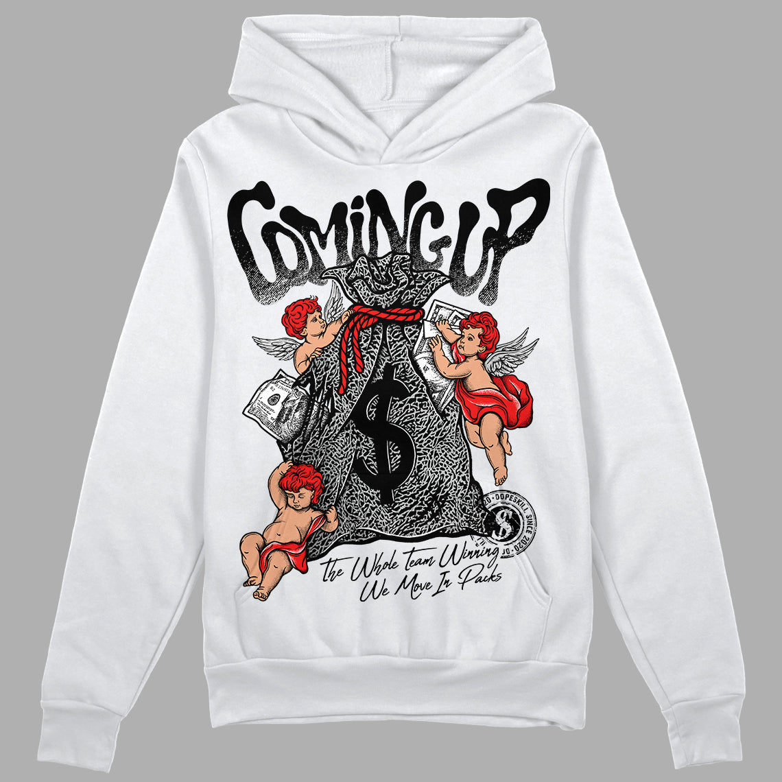 Jordan Spizike Low Bred DopeSkill Hoodie Sweatshirt Money Bag Coming Up  Graphic Streetwear - White 