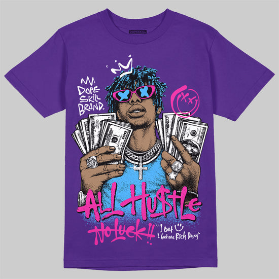 Purple Sneakers DopeSkill T-Shirt All Hustle No Luck Graphic Streetwear - Purple 