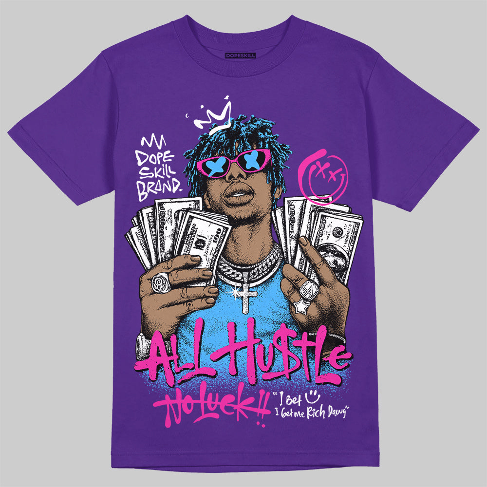 Purple Sneakers DopeSkill T-Shirt All Hustle No Luck Graphic Streetwear - Purple 