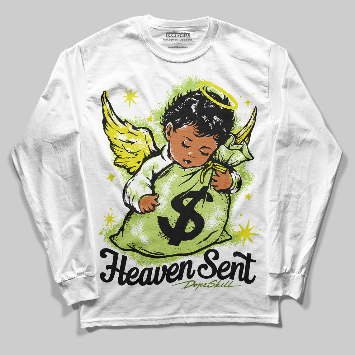 Jordan 13 Retro Bright Cactus DopeSkill Long Sleeve T-Shirt Heaven Sent Graphic Streetwear - White