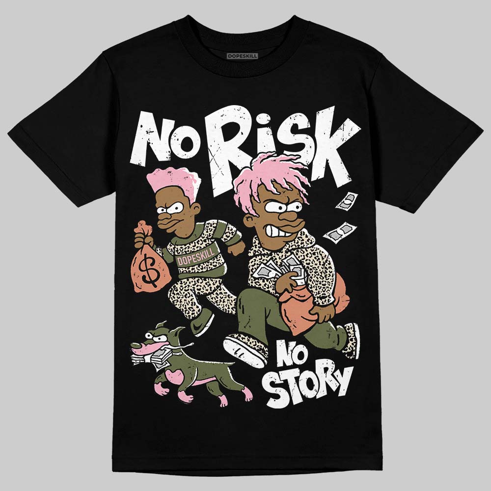 SB Dunk Low Pro x Arts-Rec Skateshop Rust Pink and Rough Green DopeSkill T-Shirt No Risk No Story Graphic Streetwear - Black
