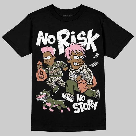 SB Dunk Low Pro x Arts-Rec Skateshop Rust Pink and Rough Green DopeSkill T-Shirt No Risk No Story Graphic Streetwear - Black