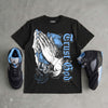 Black University Blue 5s DopeSkill T-Shirt Trust God Graphic