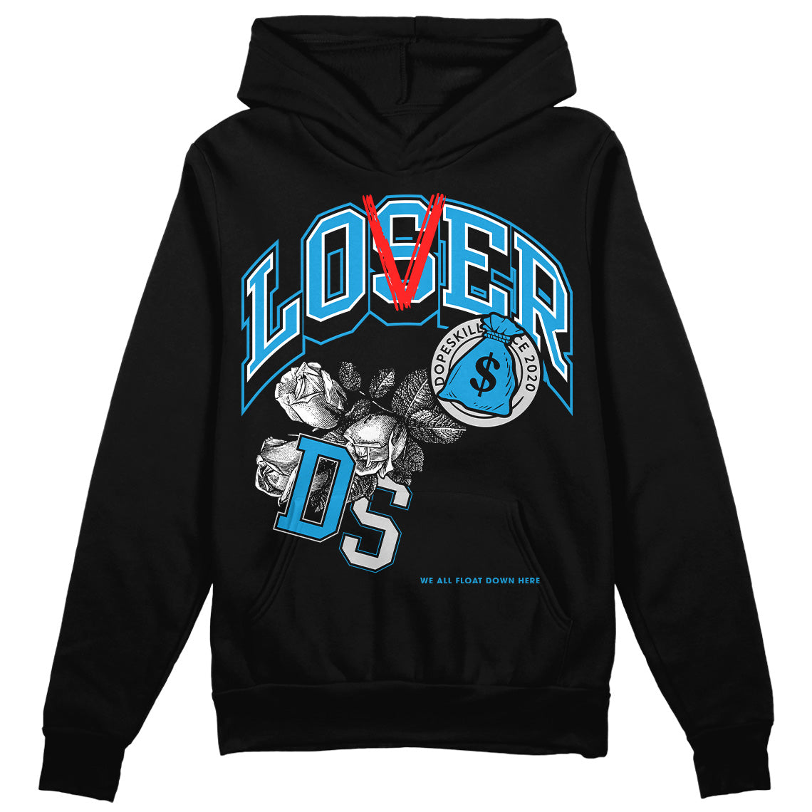 Jordan 4 Retro Military Blue DopeSkill Hoodie Sweatshirt Loser Lover Graphic Streetwear - Black