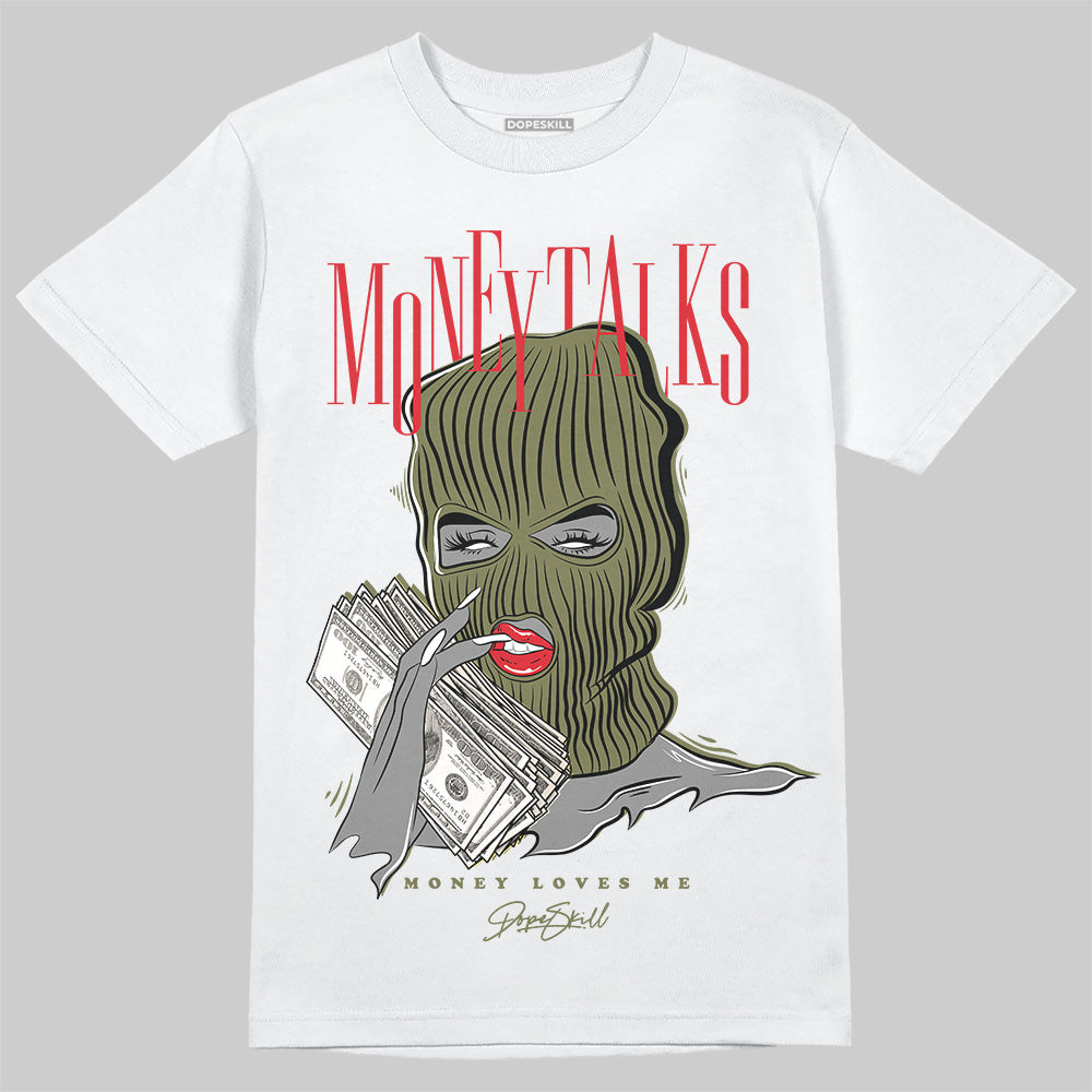 Travis Scott x Jordan 1 Medium Olive DopeSkill T-Shirt Money Talks Graphic Streetwear - WHite