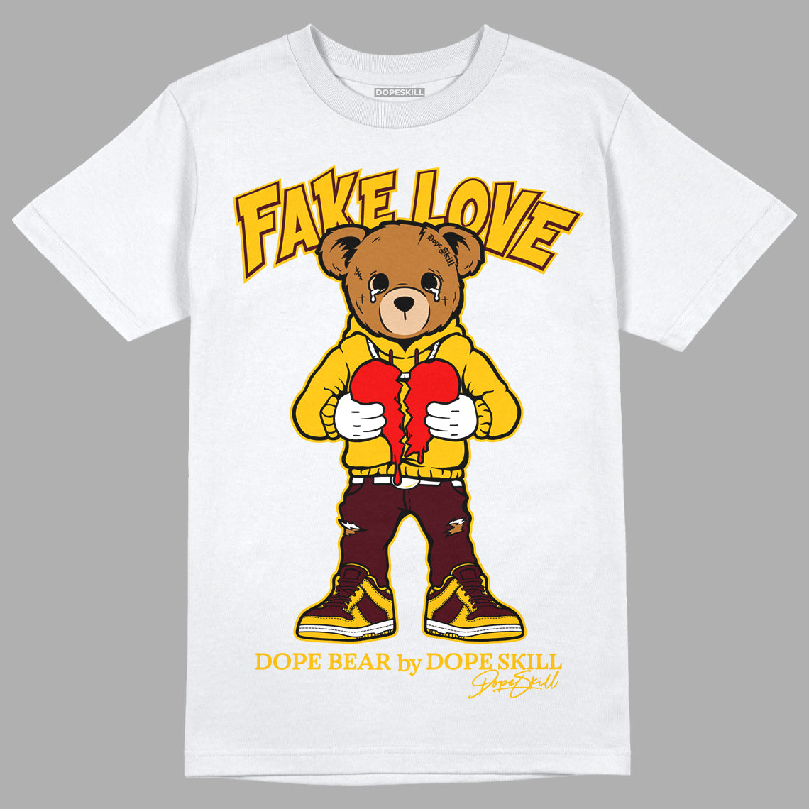 Dunk Yellow Bordeaux DopeSkill T-Shirt Fake Love Graphic Streetwear - White