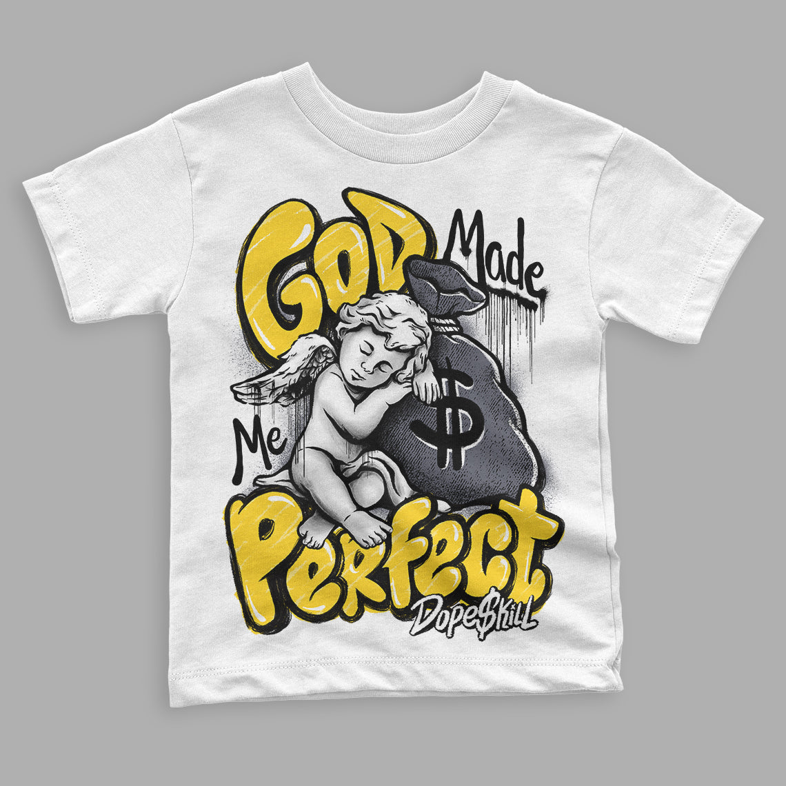 Jordan 4 Lightning DopeSkill Toddler Kids T-shirt God Made Me Perfect Graphic Streetwear - White 