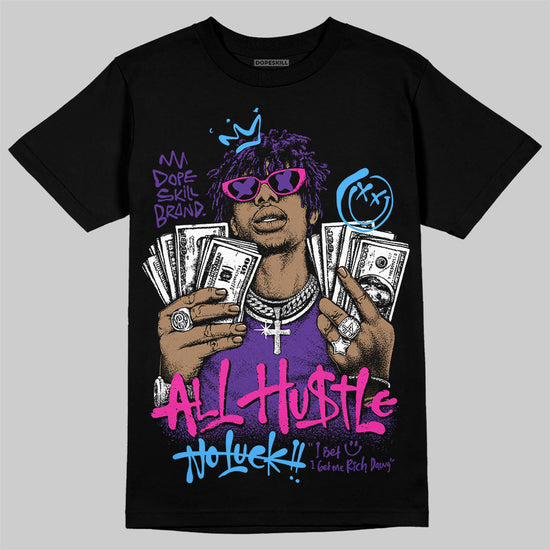 Purple Sneakers DopeSkill T-Shirt All Hustle No Luck Graphic Streetwear - Black