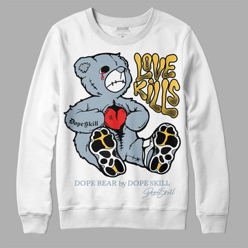 Jordan 13 “Blue Grey” DopeSkill Sweatshirt Love Kills Graphic Streetwear - White 