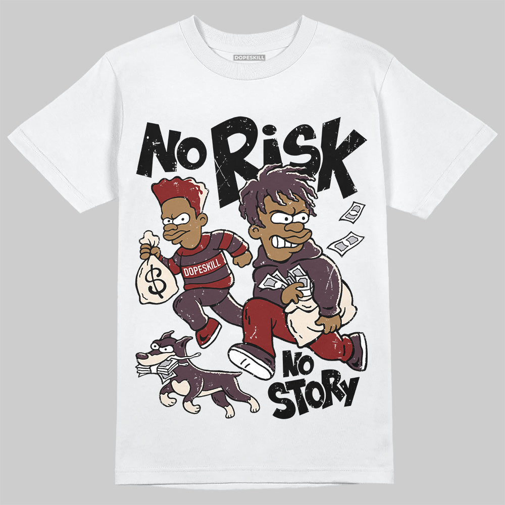 Adidas Samba OG Maroon Gold Metallic DopeSkill T-Shirt No Risk No Story Graphic Streetwear - White 