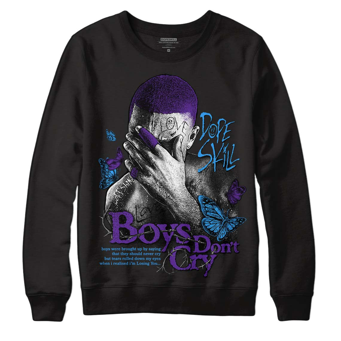 Jordan 3 Dark Iris DopeSkill Sweatshirt Boys Don't Cry Graphic Streetwear - Black