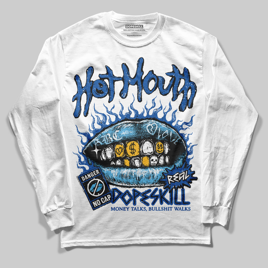 Jordan 12 “Blueberry” DopeSkill Long Sleeve T-Shirt Hot Mouth Graphic Streetwear - White