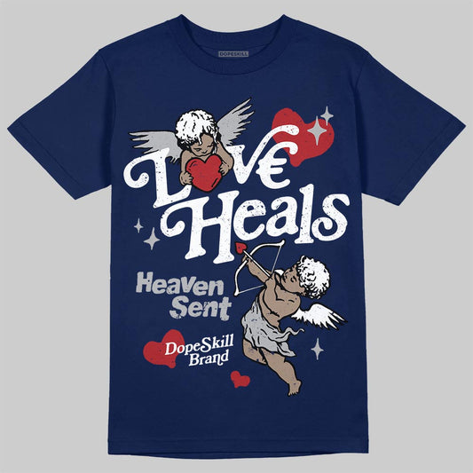 Jordan 12 Retro French Blue (2025) DopeSkill T-Shirt New Love Heals Graphic Streetwear - Navy