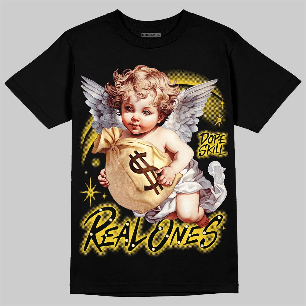 Jordan 4 Thunder DopeSkill T-Shirt Real Ones Angel Graphic Streetwear - Black