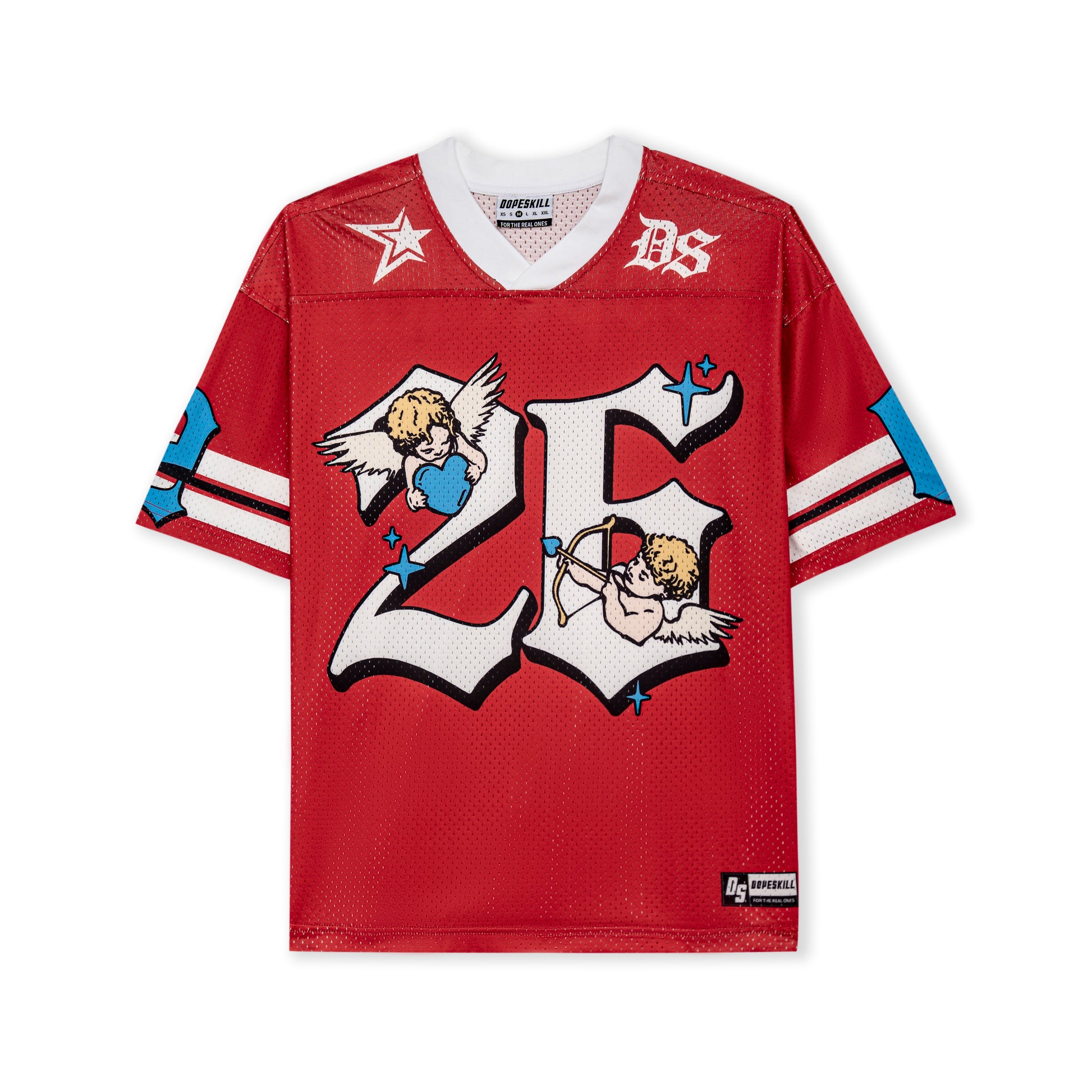 DopeSkill Angel 26 Graphic Jersey Shirt Y2K Streetwear Model View - Red