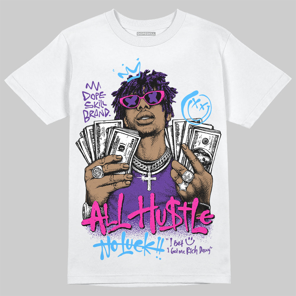 Purple Sneakers DopeSkill T-Shirt All Hustle No Luck Graphic Streetwear - White 