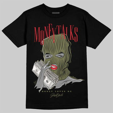 Travis Scott x Jordan 1 Medium Olive DopeSkill T-Shirt Money Talks Graphic Streetwear - Black