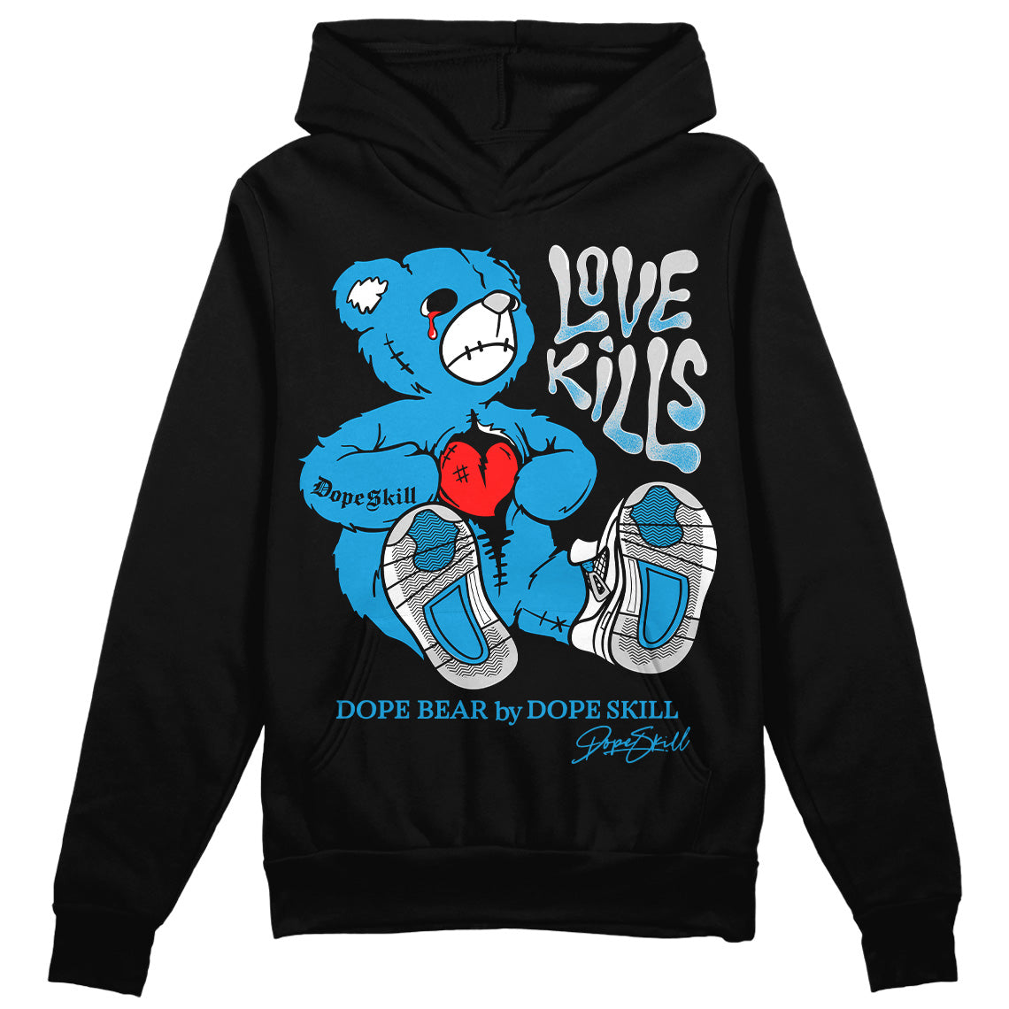 Jordan 4 Retro Military Blue DopeSkill Hoodie Sweatshirt Love Kills Graphic Streetwear - Black