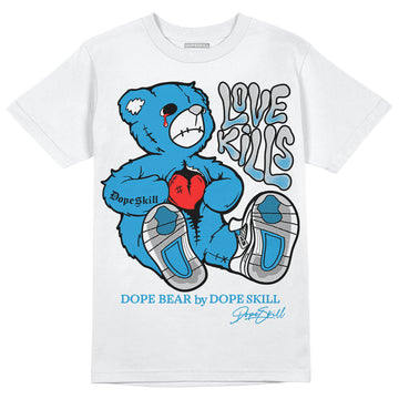 Jordan 4 Retro Military Blue DopeSkill T-Shirt Love Kills Graphic Streetwear - White 