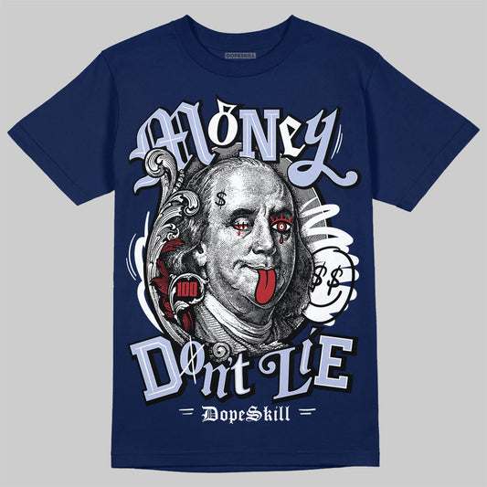 Jordan 6 Retro 'White And Midnight Navy' DopeSkill Navy T-shirt Money Don't Lie Graphic Streetwear