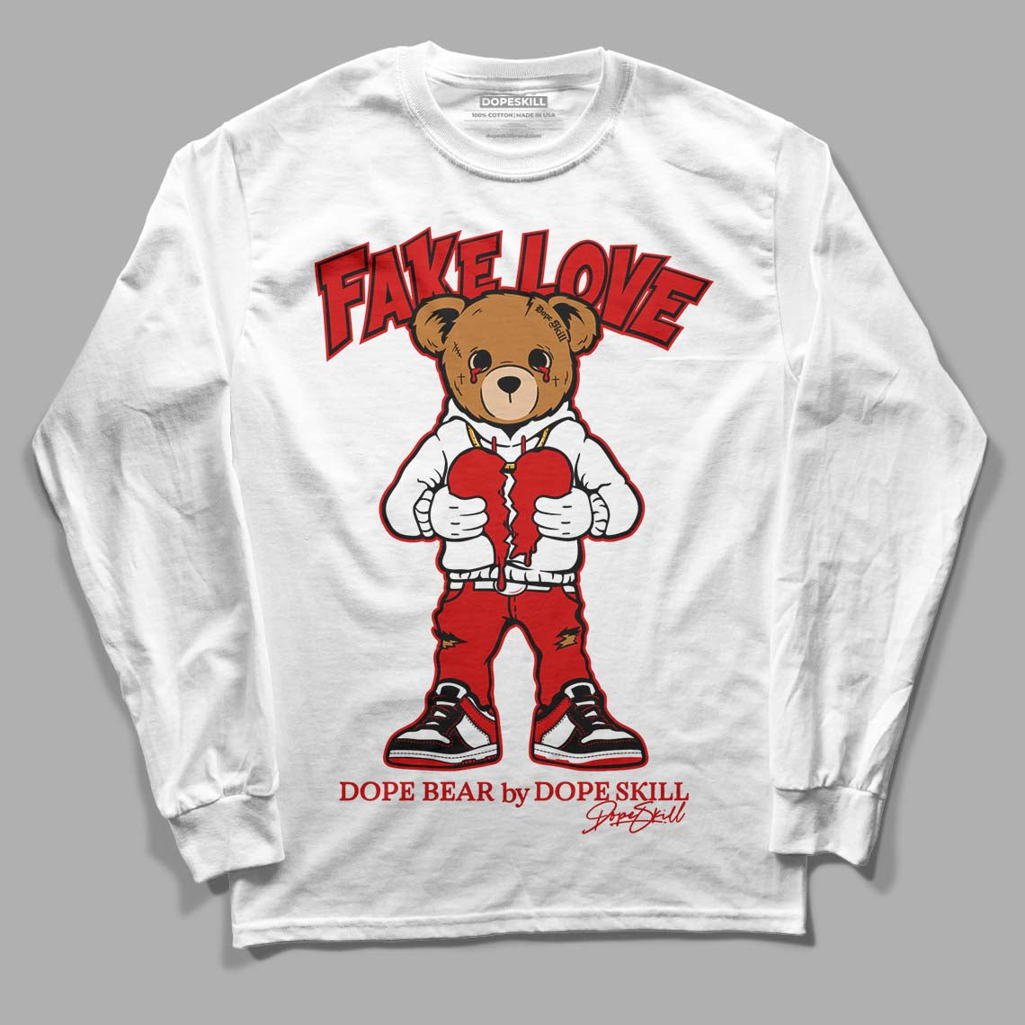 Jordan 1 Retro Low "Black Toe" DopeSkill Long Sleeve T-Shirt Fake Love Graphic Streetwear - White