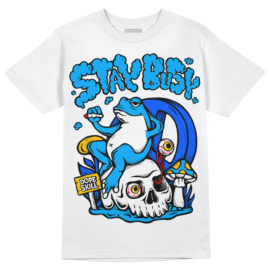 Royal Blue Sneakers DopeSkill T-Shirt Stay Busy Graphic Streetwear - White