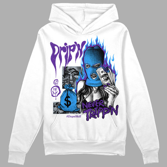 Jordan 3 Dark Iris DopeSkill Hoodie Sweatshirt Drip'n Never Tripp'n Graphic Streetwear - White