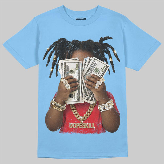 Jordan 6 University Blue DopeSkill T-Shirt Rich Youth Graphic Streetwear - carolina Blue