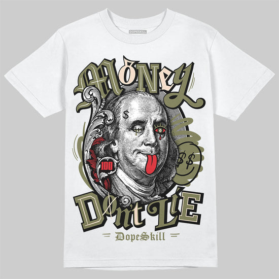 Travis Scott x Jordan 1 Medium Olive DopeSkill T-Shirt Money Don't Lie Graphic Streetwear - White