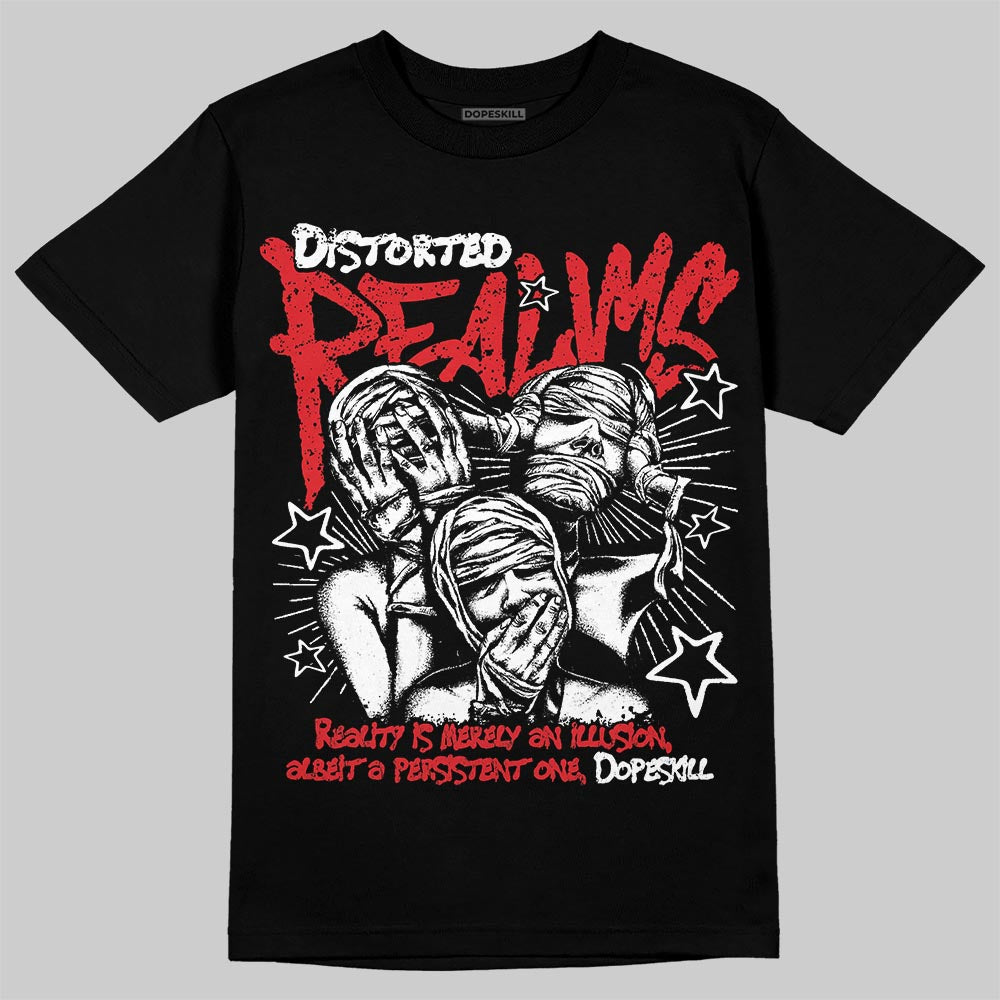 Jordan 4 Retro Red Cement DopeSkill T-Shirt Distorted Realms Graphic Streetwear - Black