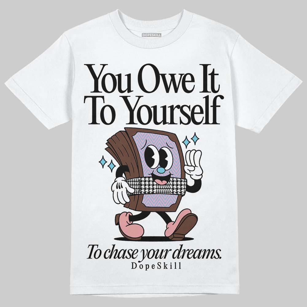 Harris Tweed x Dunk Low Denim Turquoise and Baroque Brown DopeSkill T-Shirt Owe It To Yourself Graphic Streetwear - White
