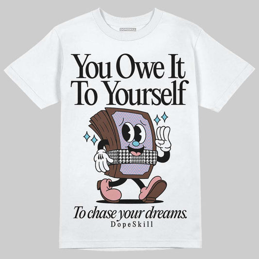 Harris Tweed x Dunk Low Denim Turquoise and Baroque Brown DopeSkill T-Shirt Owe It To Yourself Graphic Streetwear - White