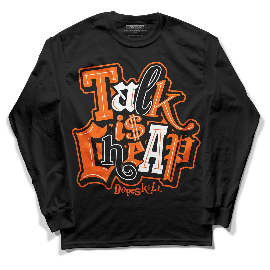 Orange, Black & White Sneakers DopeSkill Long Sleeve T-Shirt Talk Is Chip Graphic Streetwear - Black