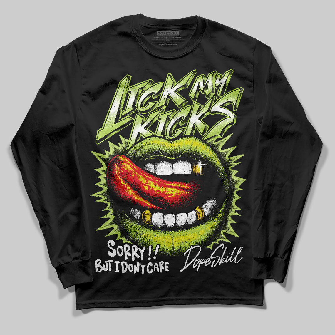 Jordan 13 Retro Bright Cactus DopeSkill Long Sleeve T-Shirt Lick My Kicks Graphic Streetwear - Black