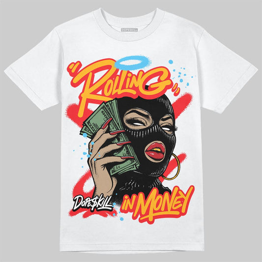 Red Sneakers DopeSkill T-Shirt Rolling in Money Graphic Streetwear - White