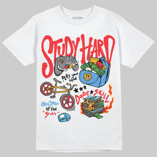 Red Sneakers DopeSkill T-Shirt Study Hard Graphic Streetwear - White