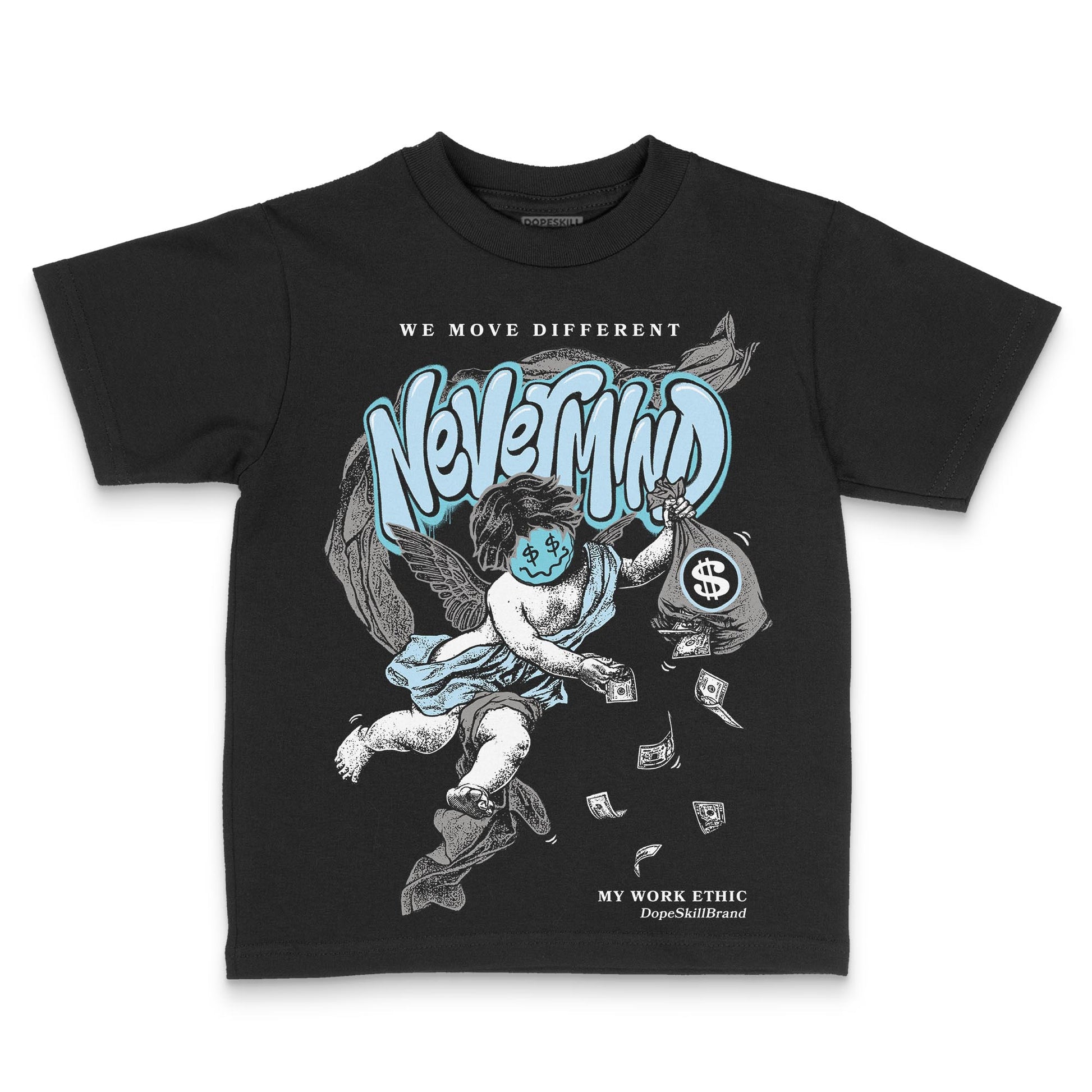 Jordan 4 Retro GS “Blue Chill” DopeSkill Toddler Kids T-shirt Nevermind Graphic Streetwear - Black
