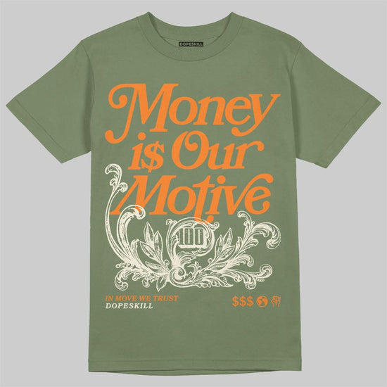 Jordan 4 Retro OG SP Undefeated (2025) DopeSkill T-Shirt Money Is Our Motive Typo Graphic Streetwear - Military Green