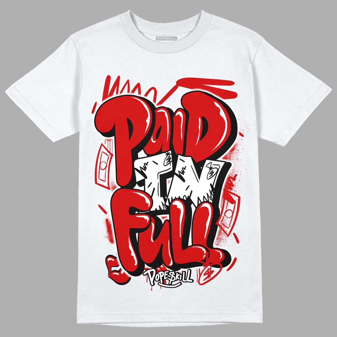 Jordan 1 Retro Low "Black Toe" DopeSkill T-Shirt New Paid In Full Graphic Streetwear - White