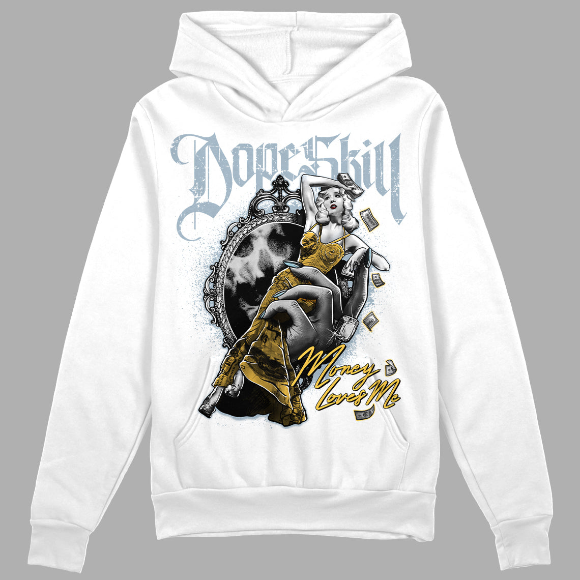 Jordan 13 “Blue Grey” DopeSkill Hoodie Sweatshirt Money Loves Me Graphic Streetwear - White 