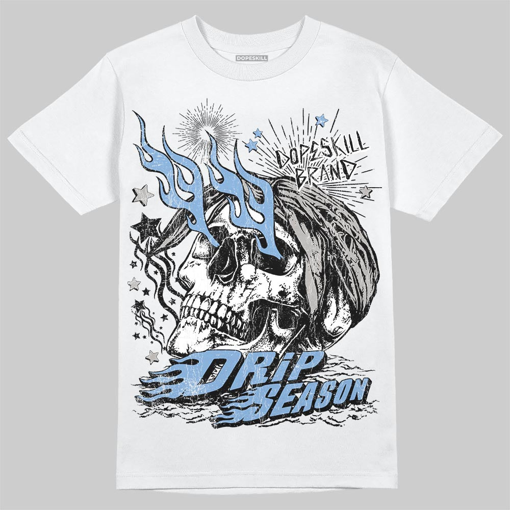 Jordan 5 Retro University Blue DopeSkill T-Shirt Drip Season Graphic Streetwear - White