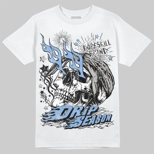 Jordan 5 Retro University Blue DopeSkill T-Shirt Drip Season Graphic Streetwear - White