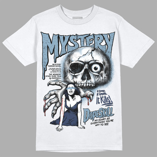 Jordan 1 Mid Diffused Blue DopeSkill T-Shirt Mystery Ghostly Grasp Graphic Streetwear - White 