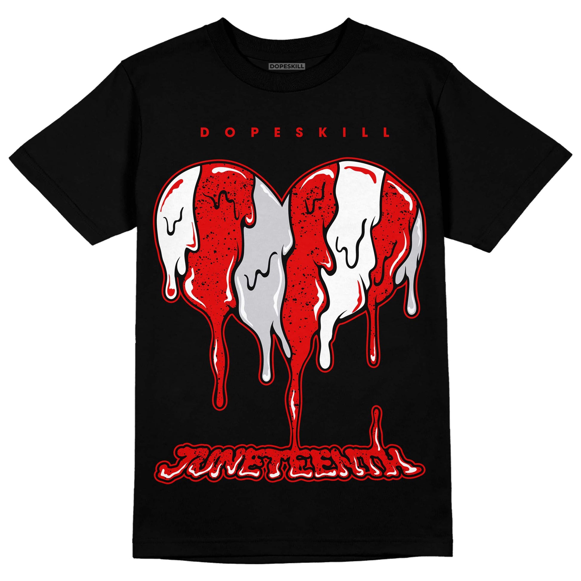 Jordan 4 Retro Red Cement DopeSkill T-Shirt Juneteenth Heart Graphic Streetwear - Black